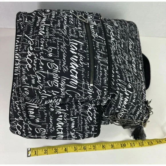 Sakroots Black Backpack White Script Print Convertible Travel Boho Bag Keychain - Picture 8 of 16